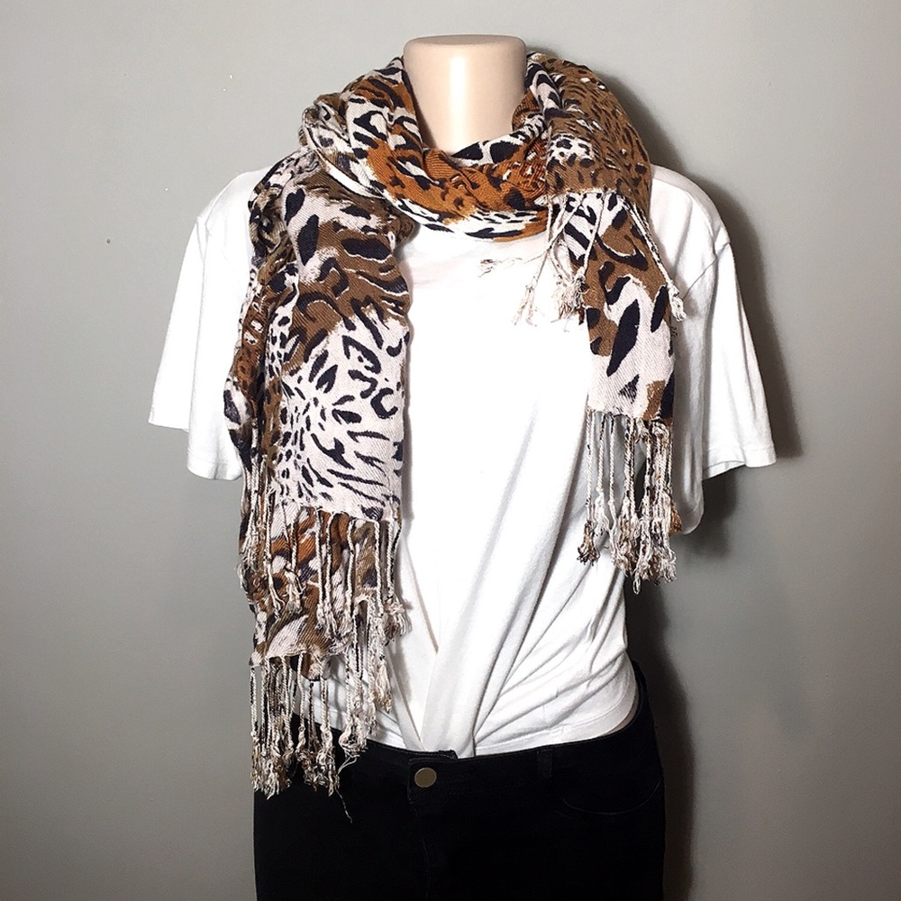 Leopard Print Scarf - Brown and Black